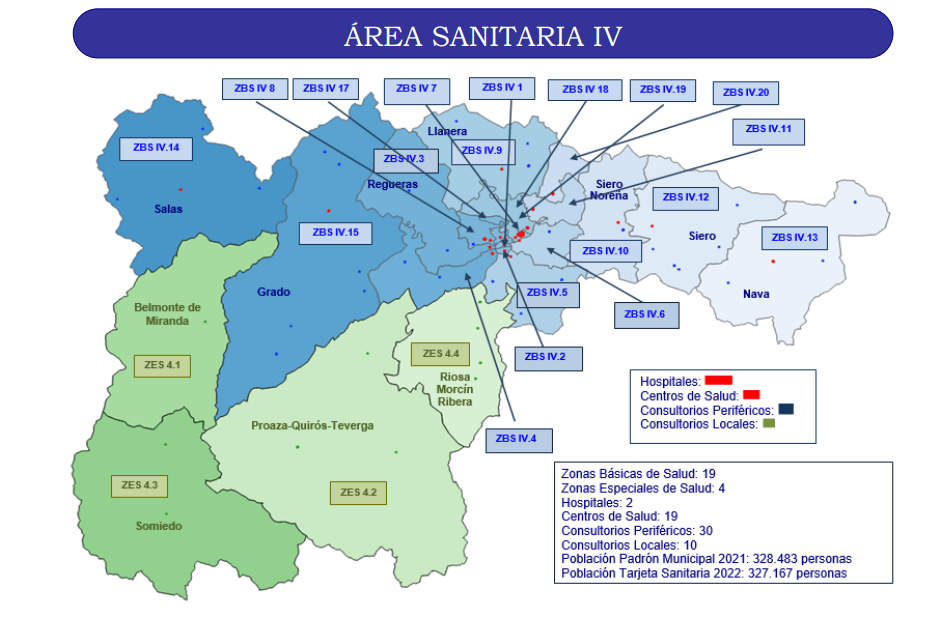 Comprende los concejos de Oviedo, Llanera, Noreña, Siero, Sariego, Bimenes, Cabranes, Nava, Salas, Candamo, Grado, Yernes y Tameza, Belmonte de Miranda, Proaza, Quirós, Santo Adriano, Teverga, Somiedo, Morcin, Ribera de Arriba y Riosa.